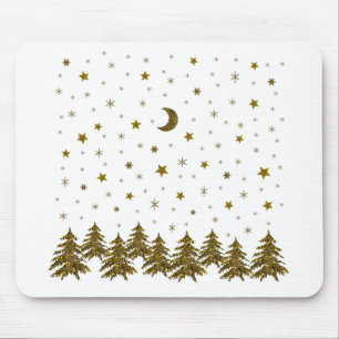 Tapis De Souris Arbre de Noël étincelant, lune, étoiles