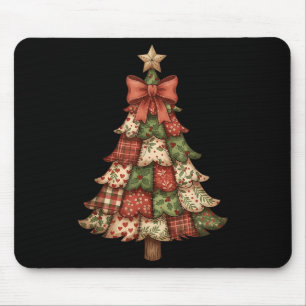 Tapis De Souris Arbre de Noël Rétro Patchwork Vintage Joyeux Noël