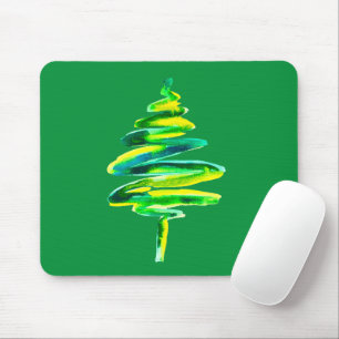 Tapis De Souris Arbre de Noël vert aquarelle abstraite