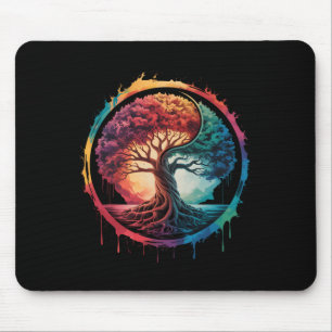 Tapis De Souris Arbre de Vie Nature Colorée Yin Yang Zen Yoga Médi
