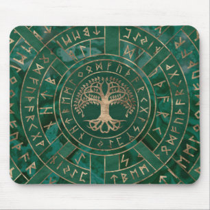 Tapis De Souris Arbre de vie - Yggdrasil et Futhark - Malachite