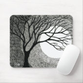 Tapis De Souris Arbre et lune d'hiver en noir et blanc (Avec souris)