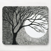 Tapis De Souris Arbre et lune d'hiver en noir et blanc (Devant)