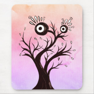 Tapis De Souris Arbre fou Créature Encre Art Imaginaire rose