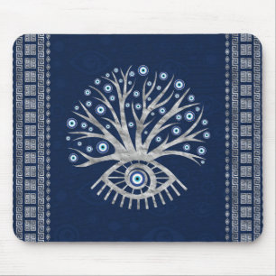Tapis De Souris Arbre grec d'oeil - Mati Mataki - argent de