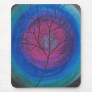 Tapis De Souris Arbre Silhouette Surréaliste avec Tourbillons Cosm