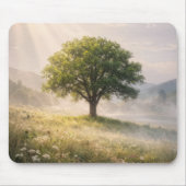 Tapis De Souris Arbre vert dans la brume de la prairie (Devant)