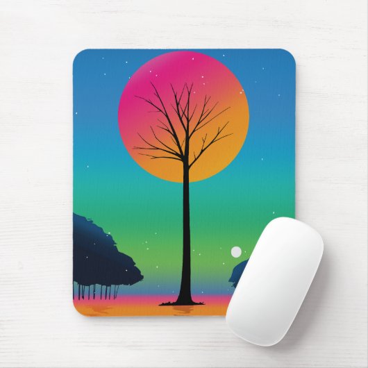 Tapis De Souris Arbre vif sous un ciel arc-en-ciel cosmique (Avec souris)