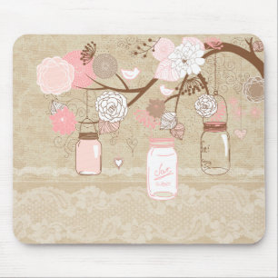 Tapis De Souris Arbre vintage de pot de maçon de dentelle et de