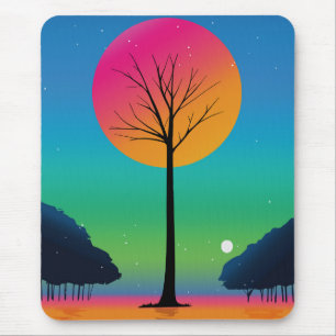 Tapis De Souris Arbre Vivant Sous un Ciel de Rainbow Cosmique