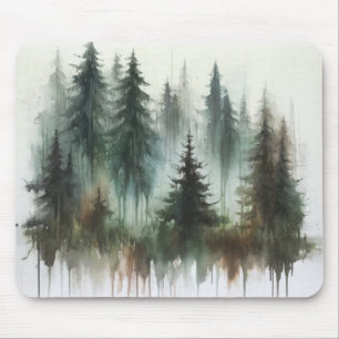 Tapis De Souris Arbres à l'aquarelle Rustique Wilderness
