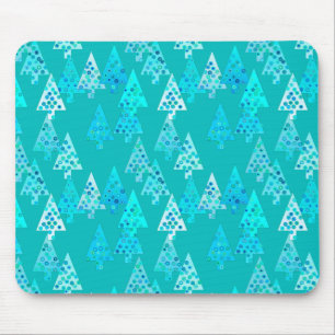 Tapis De Souris Arbres de Noël à fleurs modernes - turquoise