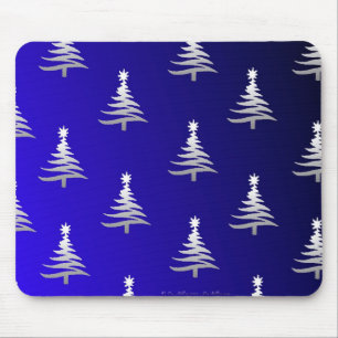 Tapis De Souris Arbres de Noël Argent sur Bleu Cobalt