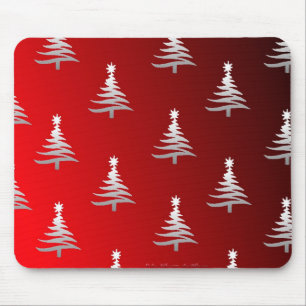 Tapis De Souris Arbres de Noël Argent sur Rouge