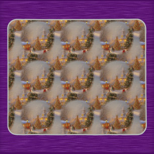 Tapis De Souris Arbres de Noël Village pittoresque Motif du Globe