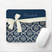 Tapis De Souris Arc argenté bleu élégant de diamant de damassé (Avec souris)