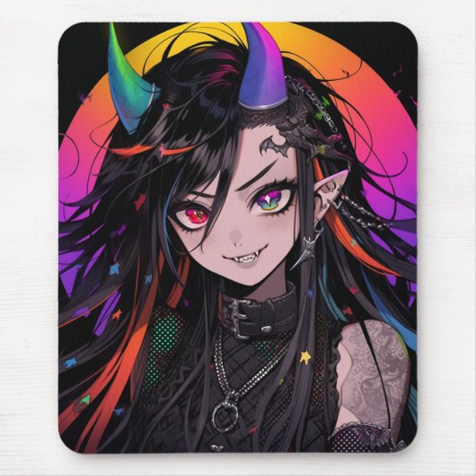 Tapis De Souris Arc en arc-en-ciel Goth Punk Anime Girl (Devant)