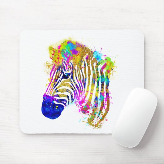 Tapis De Souris Arc en arc-en-ciel Peinture Zebra Graphique (Avec souris)