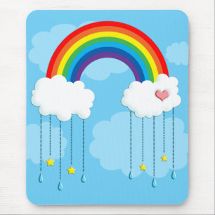 Tapis De Souris Arc-en-ciel et nuages pleuvant des étoiles