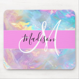 Tapis De Souris Arc-en-ciel Girly Holographique Iridescent Monogra