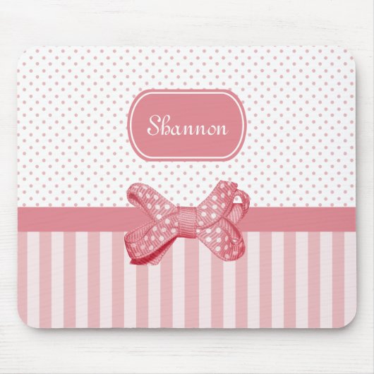 Tapis De Souris Arc mignon de point de polka de rayures Girly de (Devant)