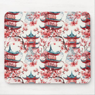 Tapis De Souris Architecture asiatique traditionnelle avec botaniq