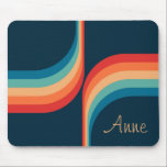 Tapis De Souris Arcs colorés de style rétro<br><div class="desc">Retro double arche pattern geometrical illustration with turquoise, blue, red and beige stripes decoration on dark blue background. Add your name/monogram or delete the text</div>