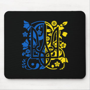 Tapis De Souris Armoiries de l'Ukraine Trident Floral Ukrainien