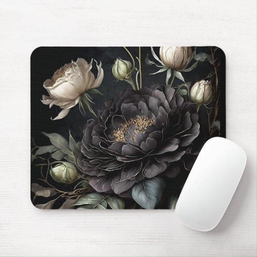 Tapis De Souris Arrangement gothique Rose Fleur noire (Avec souris)