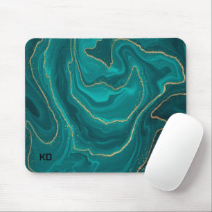 Tapis De Souris Arrière - plan en marbre liquide turquoise avec or