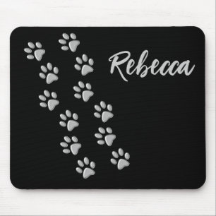 Tapis De Souris Arrière - plan noir Silver Dog Paws Motif d'impres
