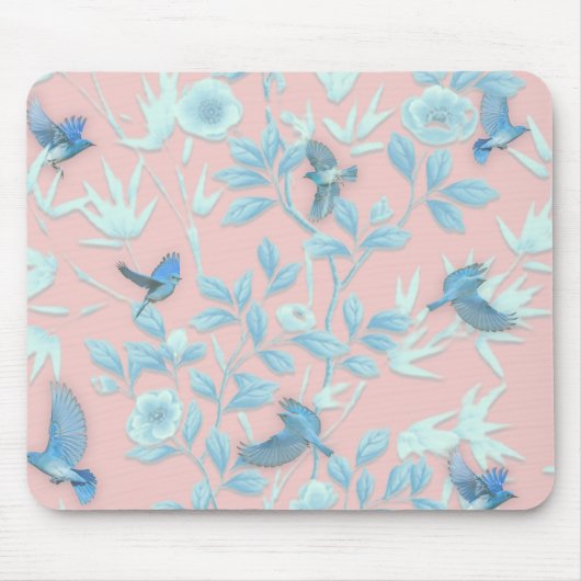 Tapis De Souris Arrière - plan rose avec oiseaux et fleurs (Devant)