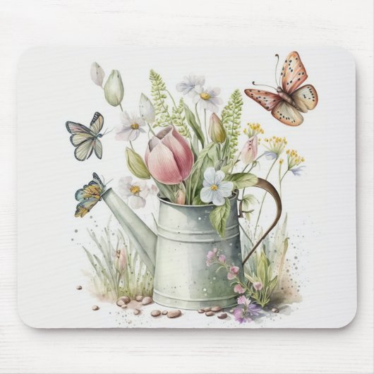 Tapis De Souris Arrosage avec tulipes et papillons (Devant)