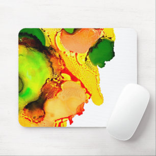 Tapis De Souris art Abstrait alcool encre jaune vert