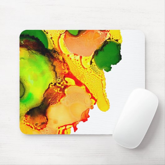 Tapis De Souris art Abstrait alcool encre jaune vert (Avec souris)