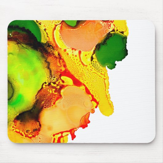 Tapis De Souris art Abstrait alcool encre jaune vert (Devant)