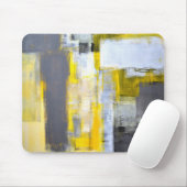 Tapis De Souris Art abstrait gris et jaune "occupé et occupé" (Avec souris)