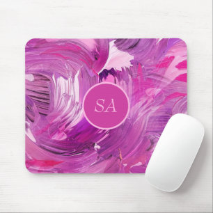 Tapis De Souris Art Abstrait Monogramme Rose Violet Coup de Pincea