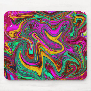 Tapis De Souris Art Abstrait Rose Chaud Marbré et Vert Mousse