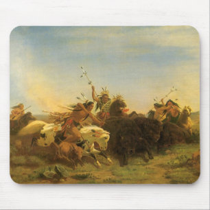 Tapis De Souris Art américain occidental vintage, chasse aux buffl