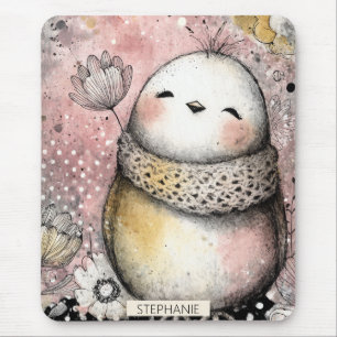 Tapis De Souris Art aquarelle florale de chouette fantaisiste