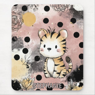 Tapis De Souris Art aquarelle florale de tigre fantaisiste