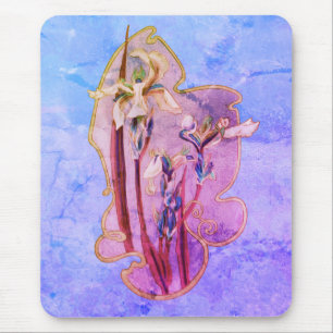 Tapis De Souris Art bleu Iris Fleurs 