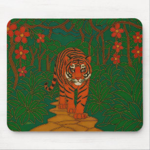 Tapis De Souris Art de cloisonné Tigre sur le chemin de la jungle