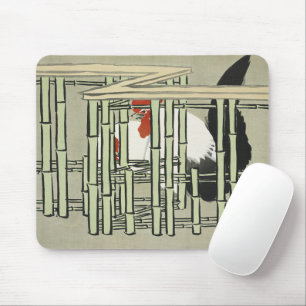 Tapis De Souris Art de coq japonais vintage derrière une clôture e