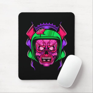 Tapis De Souris Art de crâne de cavalier zombie néon