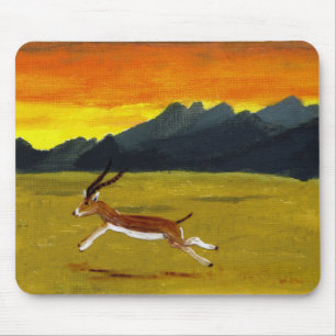 Tapis De Souris Art de faune de gazelle de coucher du soleil