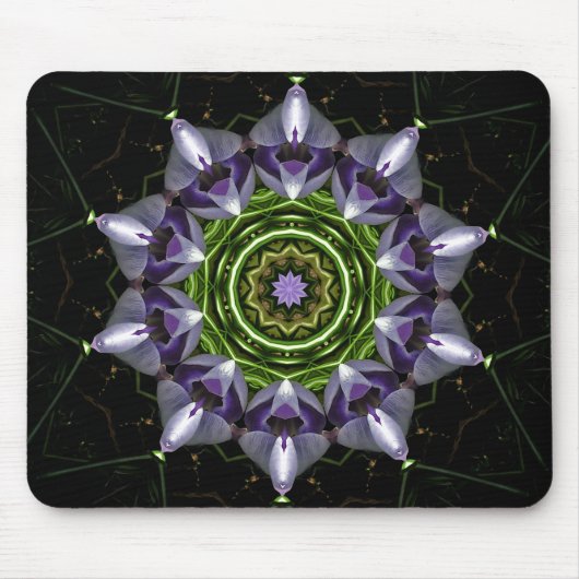 Tapis De Souris Art de kaléidoscope de mandala floral pourpre (Devant)