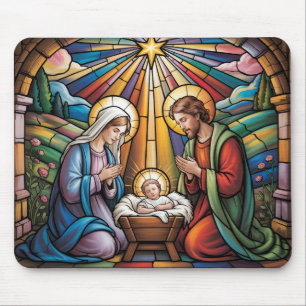 Tapis De Souris Art de verre teinté de la Nativité – Noël de la Sa