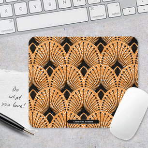 Tapis De Souris Art Déco Orange Noir Blanc Rétro Motif Peacock